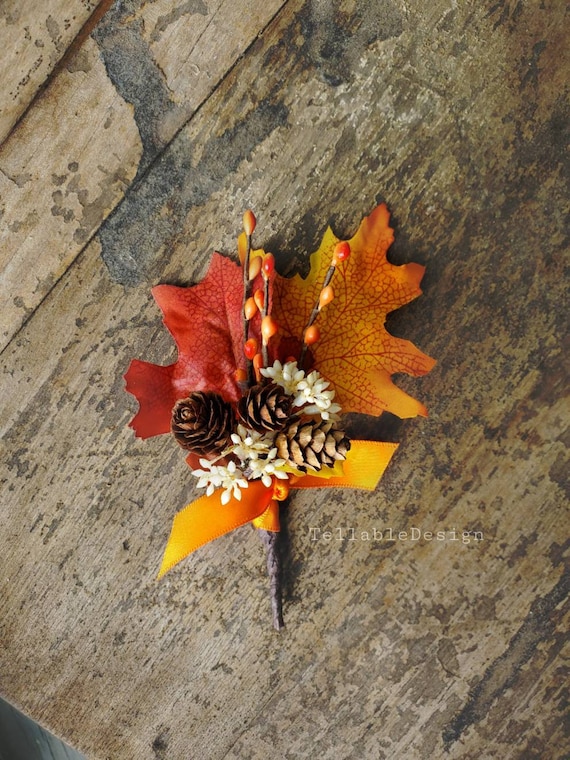 Fall Wedding Boutonniere Autumn Wedding Lapel Pin Fall Leaf Etsy