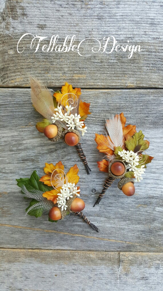 Fall Wedding Oak Leaf And Acorn Wedding Boutonniere Autumn Etsy