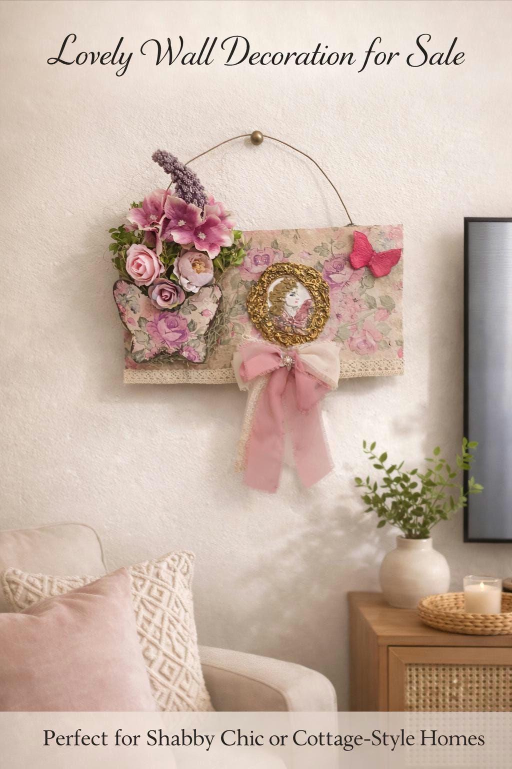 Handmade Vintage Floral Wall Decor | Shabby Chic Cameo Hanging ...