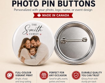 Custom Round Pins, Personalized 2.25 Inch Photo Buttons, Logo Pin Buttons, Event Buttons, Party Favors