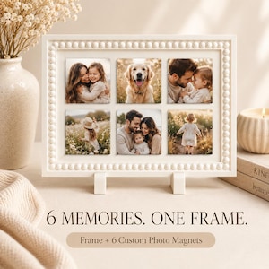 Custom Fridge Magnet Frame, 6 Picture Magnets, Personalized Photo Display for Fridge or Desk
