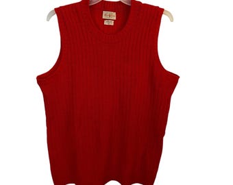 Pull sans manches en laine shetland rouge Alan Paine pour homme XL Angleterre en tricot côtelé Vinage