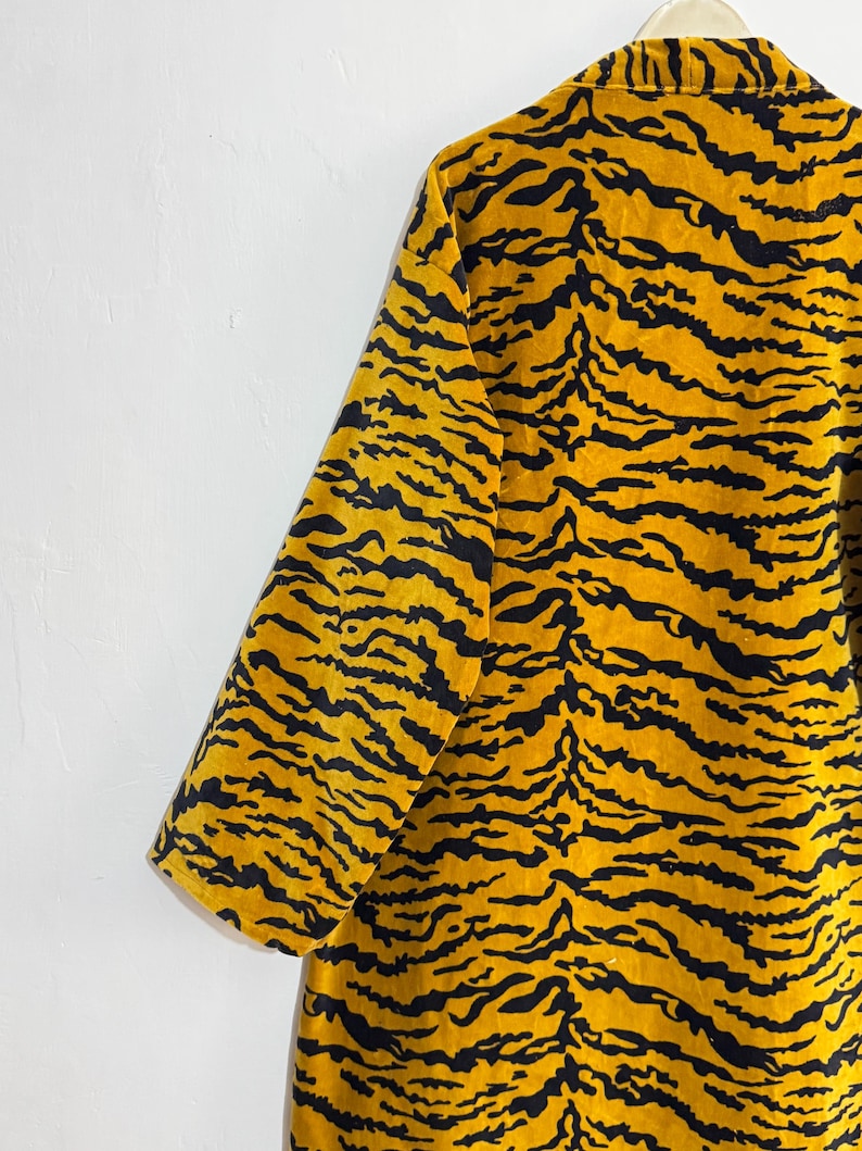 Velvet Tiger Print Kimono Robe, Boho Festival Duster Jacket, Handmade Lounge Wear image 9