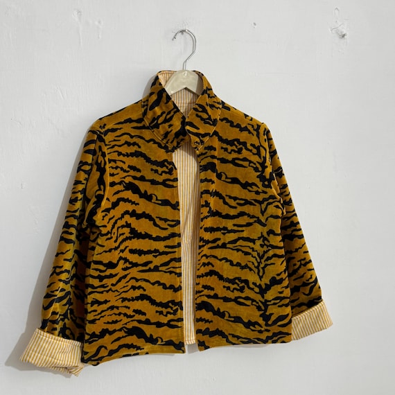 Tiger Print Cropped Jacket, Handmade Animal Print Coat, Statement Outerwear