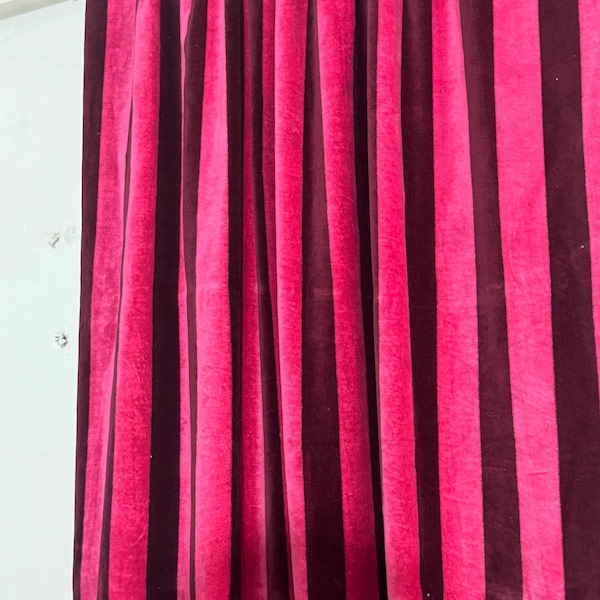 Pink Maroon Striped Velvet Curtains, Bold Vertical Drapes, Modern Living Room Bedroom