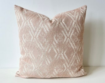 Blush pink ikat diamond decorative pillow cover