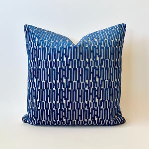 Bright blue cut velvet geometric decorative pillow cover