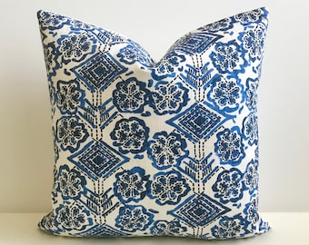 Royal blue navy boho geometric floral decorative pillow cover