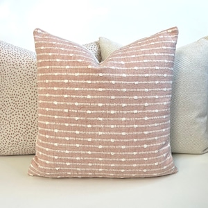 Blush pink woven dot stripe decorative pillow cover