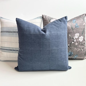 Dark navy blue textured plaid geometric decorative throw pillow cover