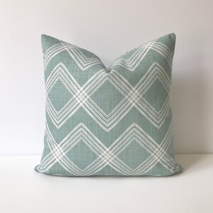 Light sage green and white modern sketch trellis geometric diamond print decorative pillow cover image 3