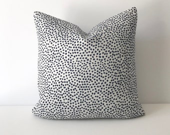 Navy blue and cream chenille confetti polka dot decorative throw pillow cover