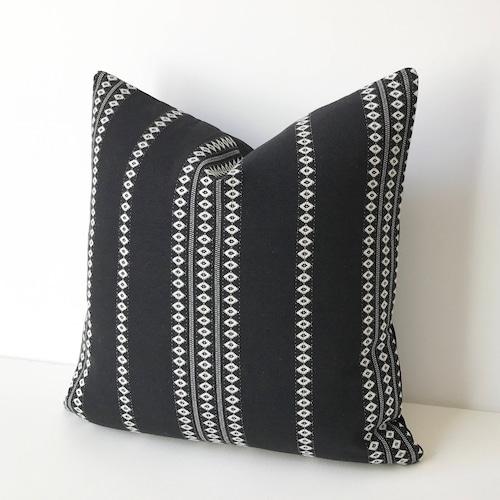 Black and White Boho Embroidered Striped Decorative Pillow | Etsy