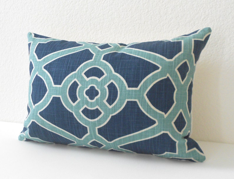 Indigo and teal trellis decorative pillow cover Etsy