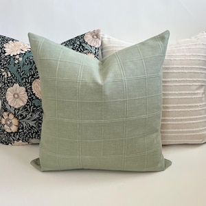 Sage green textured plaid geometric decorative throw pillow cover