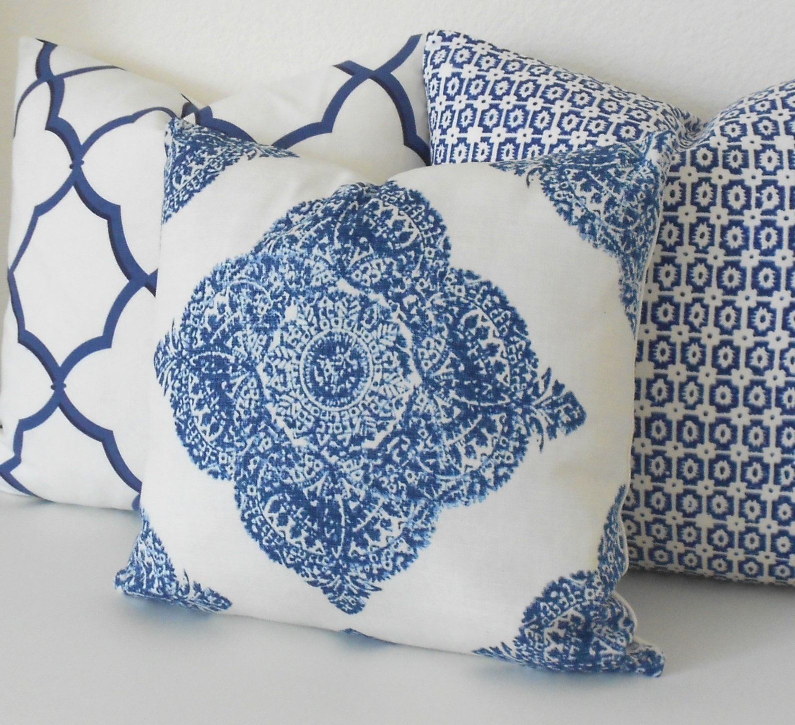 Navy medallion ikat decorative pillow cover Etsy