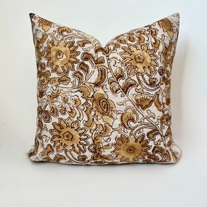 Gold and cognac brown floral decorative pillow cover image 4