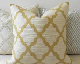 Golden Yellow morrocan geometric boho quatrefoil tile decorative pillow cover