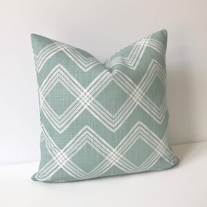 Light sage green and white modern sketch trellis geometric diamond print decorative pillow cover image 2