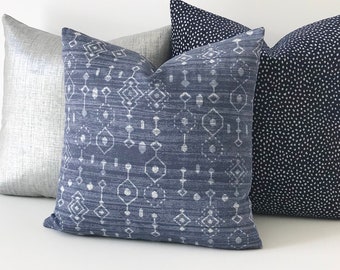 Denim blue moroccan boho decorative pillow cover, navy mud cloth accent pillow, throw pillow