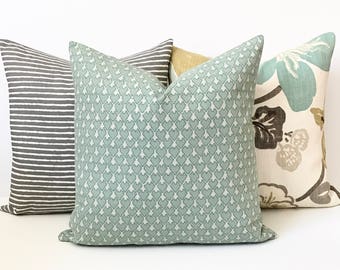 Double sided, Aqua and cream heart arrow ikat geometric decorative pillow cover, accent pillow, throw pillow