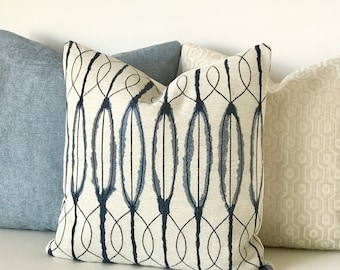 Navy blue watercolor trellis chenille decorative pillow cover