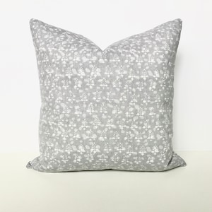 Light gray boho stamped floral decorative pillow cover
