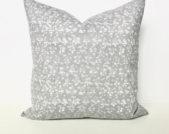 Light gray boho stamped floral decorative pillow cover