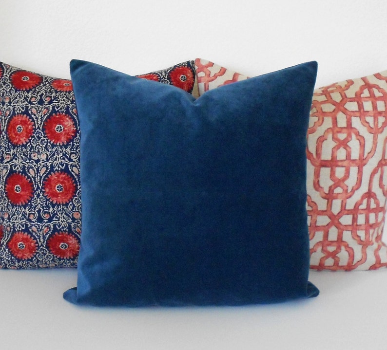Indigo Blue velvet decorative pillow cover accent pillow Etsy