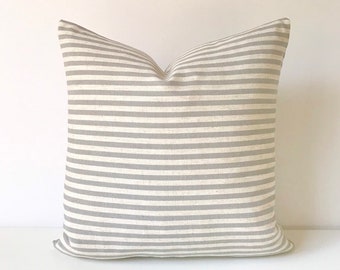 Gray and beige stripe modern ticking decorative pillow cover