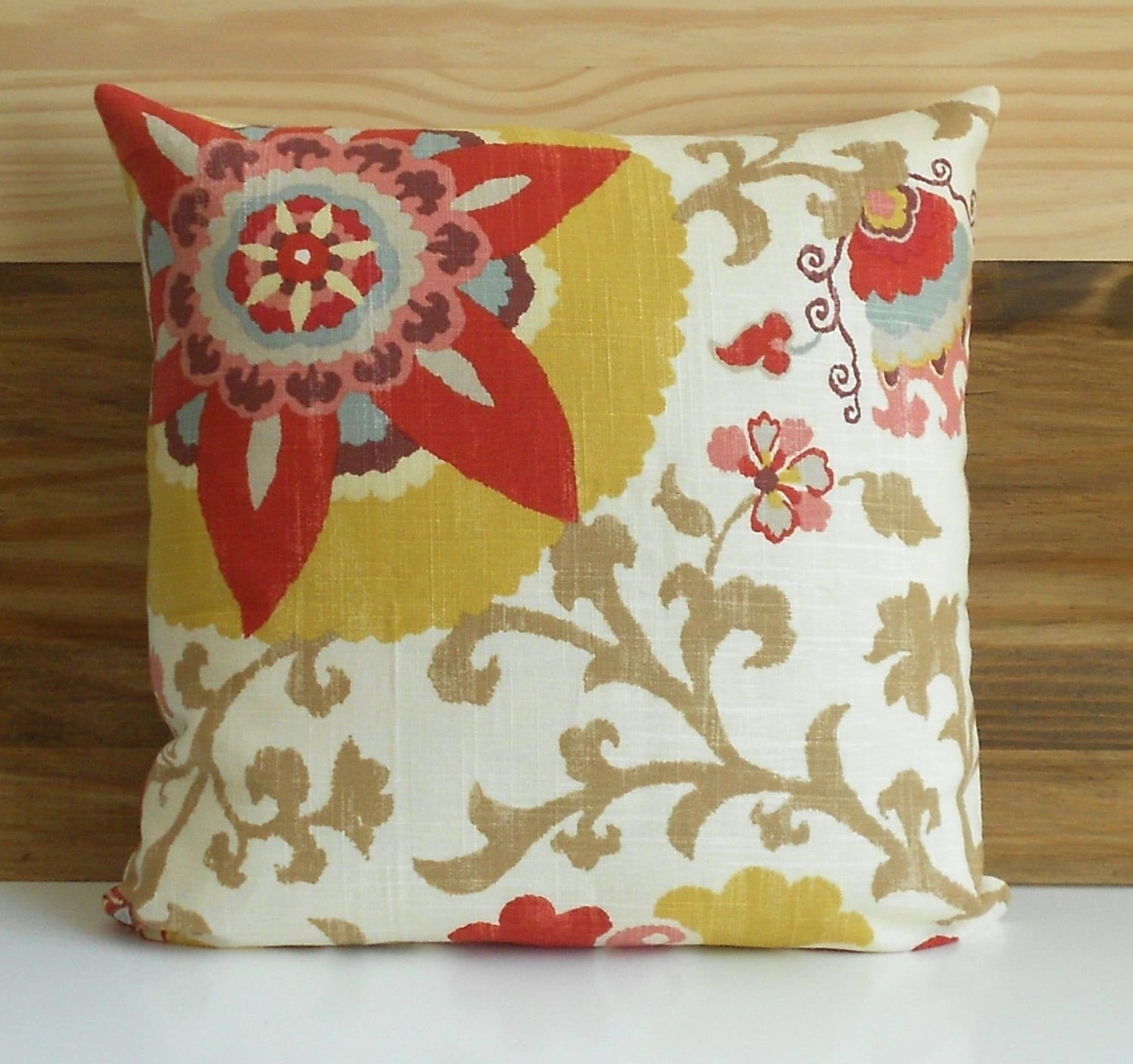 Multicolor Floral Suzani Pillow Yellow Red Tan Blue Etsy