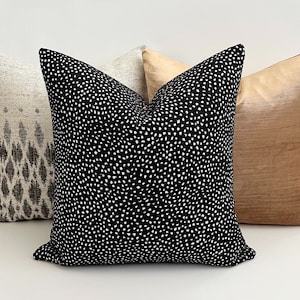 Black and white chenille confetti polka dot decorative throw pillow cover
