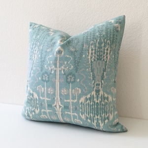 Double sided, Teal ikat decorative pillow cover