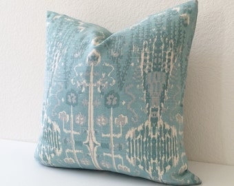 Double sided, Teal ikat decorative pillow cover
