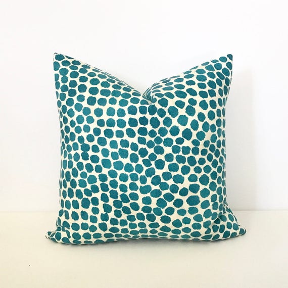Turquoise Watercolor Dots Pillow Cover Dark Teal Spots Pillow Etsy