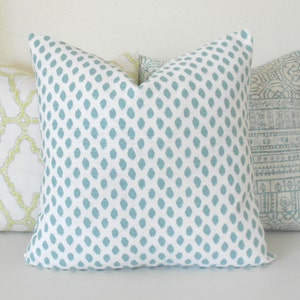 Both sides, aqua blue dots decorative pillow cover, mineral blue spots pillow