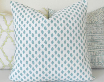 Both sides, aqua blue dots decorative pillow cover, mineral blue spots pillow
