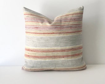 Multicolor gray, blue and orange southwestern striped boho Decorative Pillow Cover