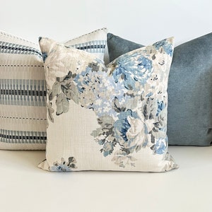 Blue and gray antique floral decorative pillow cover, double sided, cover only