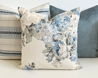Blue and gray antique floral decorative pillow cover, double sided, cover only