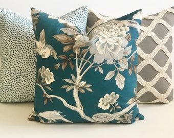 teal floral pillows