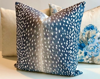 Navy Antelope Print Pillow Cover - Vern Yip Designer Linen