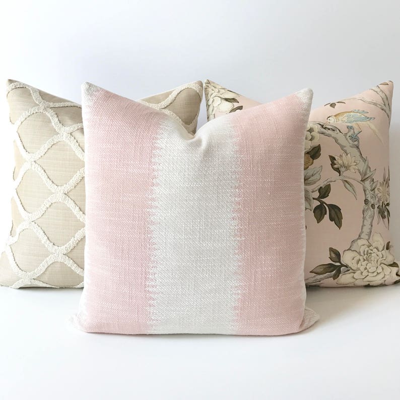 Blush pink ikat striped boho Decorative Pillow Cover image 7