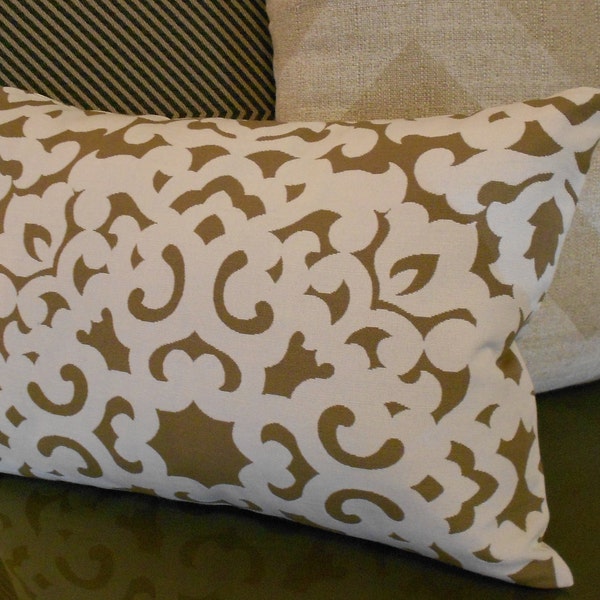 Modern floral scroll, brown and white lumbar decorative pillow cover