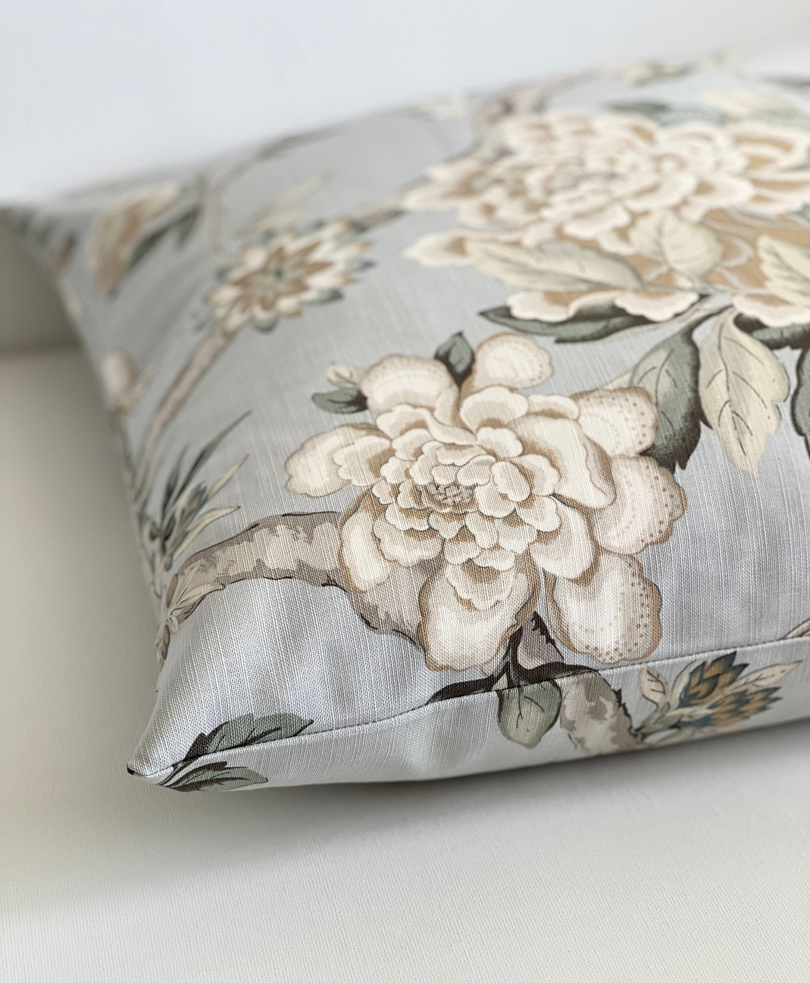 Light Gray, Beige and Green Bird Floral Decorative Pillow Cover - Etsy