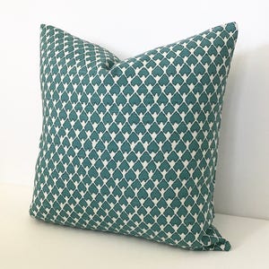 Double sided, Dark teal and cream heart arrow ikat geometric decorative pillow cover, accent pillow, throw pillow image 3