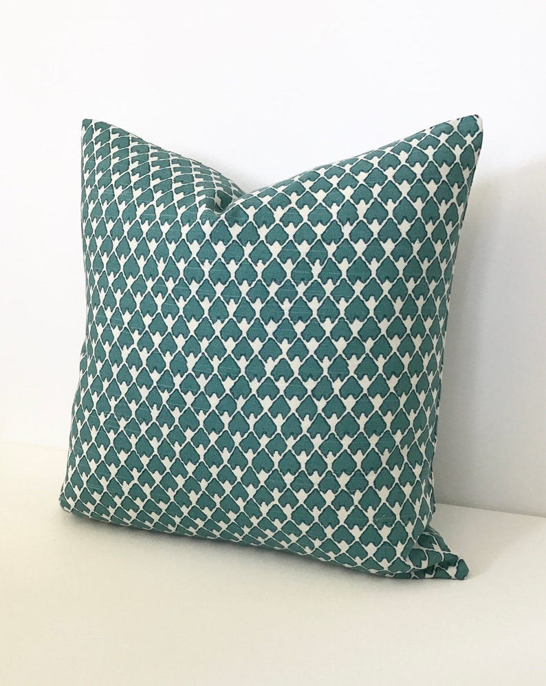 Double sided, Dark teal and cream heart arrow ikat geometric decorative pillow cover, accent pillow, throw pillow image 3