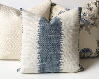 Navy indigo blue ikat striped boho Decorative Pillow Cover
