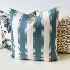 Blue and white ladder striped decorative pillow cover