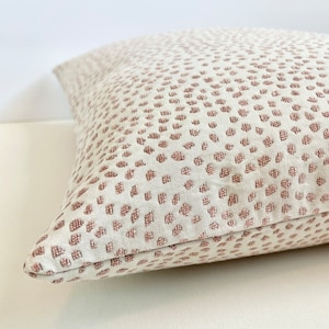 Cream off white and blush pink chenille confetti polka dot decorative throw pillow cover image 3